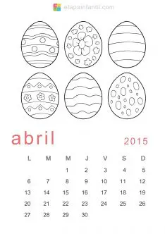 Colorear Abril 2015 Calendario para imprimir y colorear