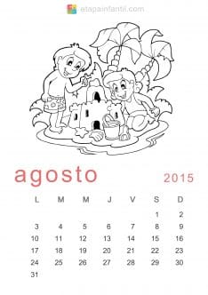 Colorear Agosto 2015 Calendario para imprimir y colorear