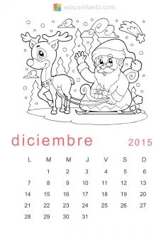 Colorear Diciembre 2015 Calendario para imprimir y colorear