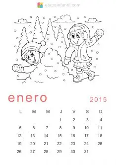 Colorear Enero 2015 Calendario para imprimir y colorear