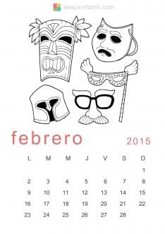 Colorear Febrero 2015 Calendario para imprimir y colorear