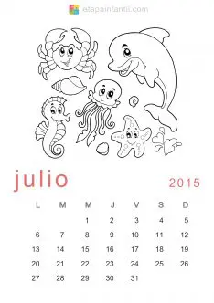 Colorear Julio 2015 Calendario para imprimir y colorear