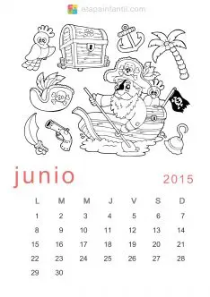 Colorear Junio 2015 Calendario para imprimir y colorear
