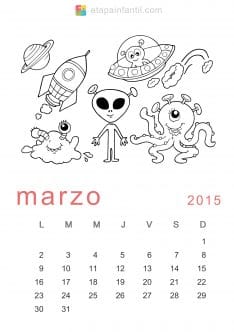 Colorear Marzo 2015 Calendario para imprimir y colorear