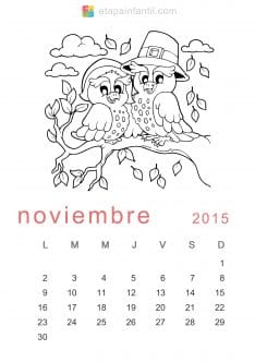 Colorear Noviembre 2015 Calendario para imprimir y colorear