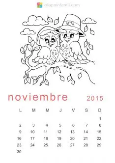 Colorear Noviembre 2015 Calendario para imprimir y colorear