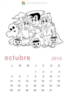 Colorear Octubre 2015 Calendario para imprimir y colorear