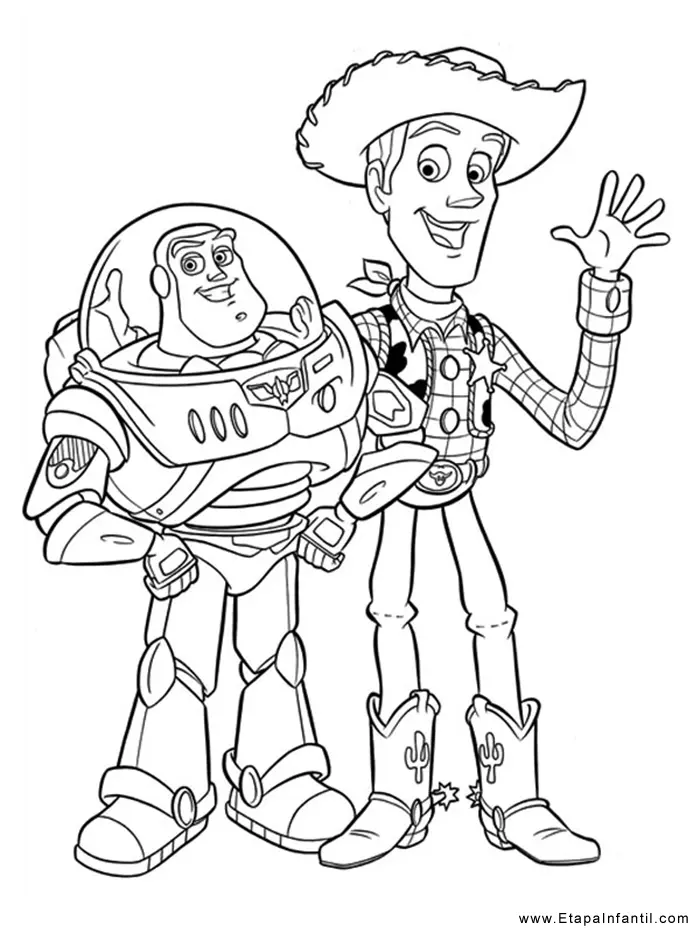 Dibujo para imprimir y colorear Buzz Lightyear y Woody