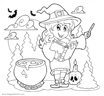 Dibujo de Bruja para colorear en Halloween