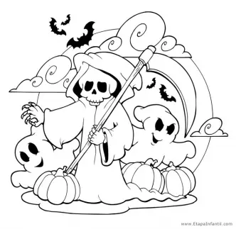 Dibujo de Esqueletos y fantasmas para imprimir y colorear en Halloween