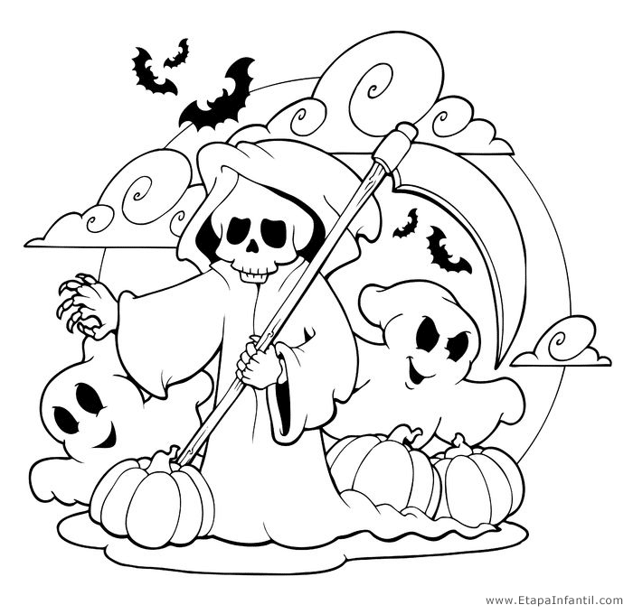 Dibujos de Esqueletos y fantasmas para imprimir y colorear en Halloween  Etapa Infantil