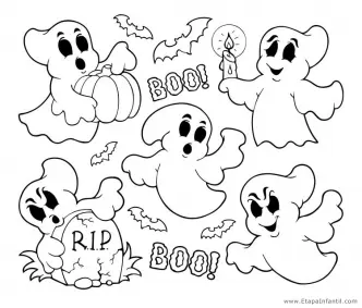 Dibujo de Fantasmas para imprimir y colorear en Halloween