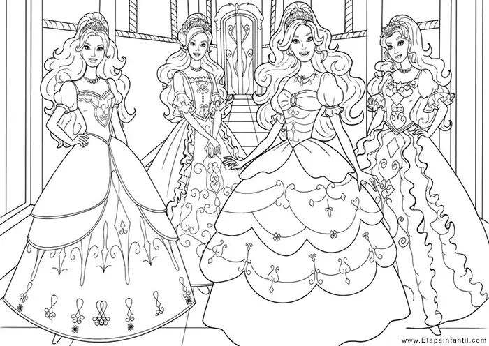 Dibujos para imprimir y colorear princesas Barbie