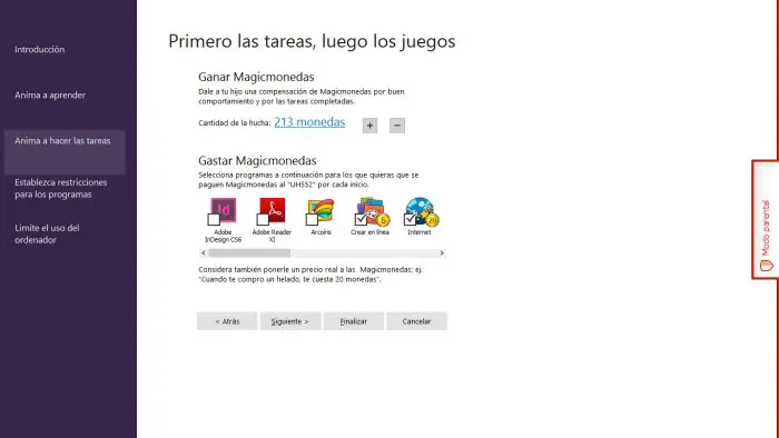 Control parental de Magic Desktop (Windows para niños)