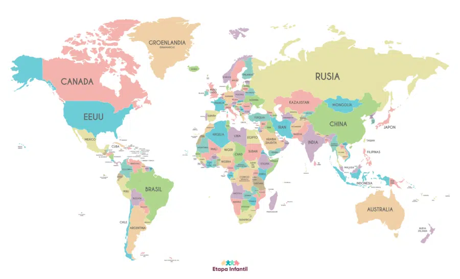 Mapa mundi político grande para imprimir con nombres de países