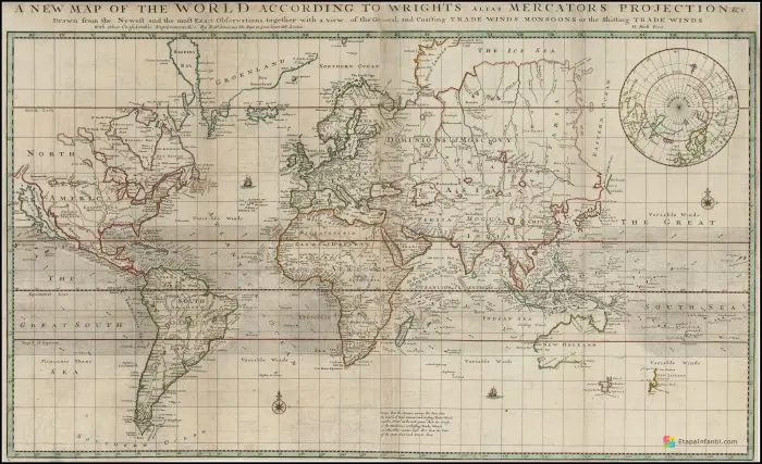 Mapamundi antiguo (año 1700 d.C.) para imprimir