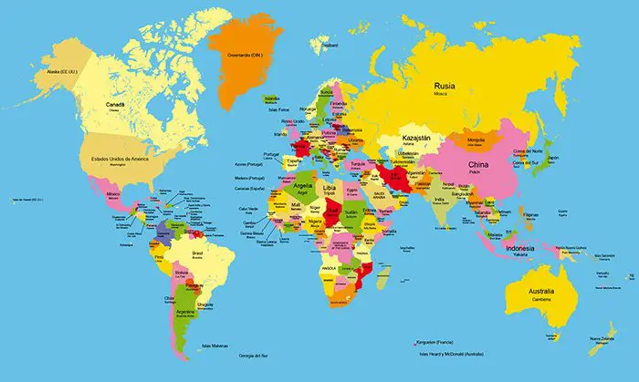 Mapamundi con nombres de paises