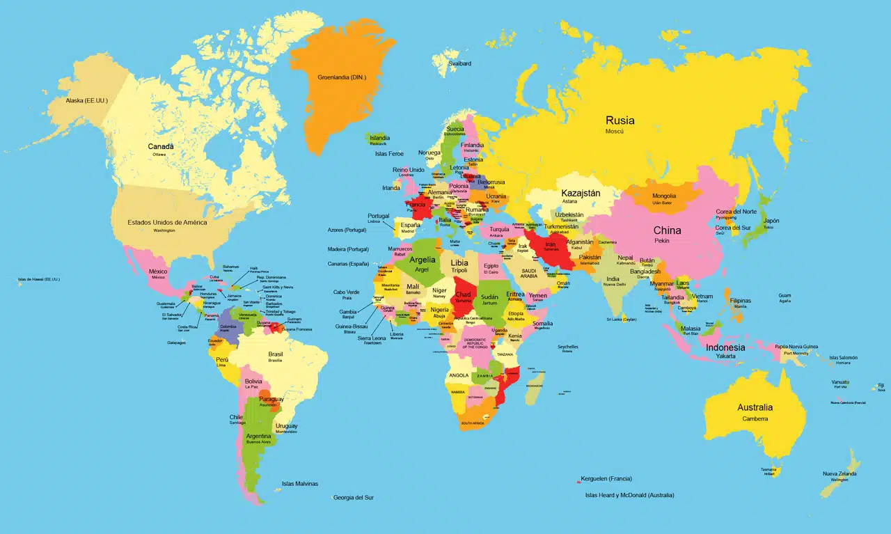 Mapamundi con nombres de paises