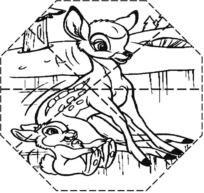 Puzzle infantil para imprimir, colorear y recortar de Bambi y Tambor