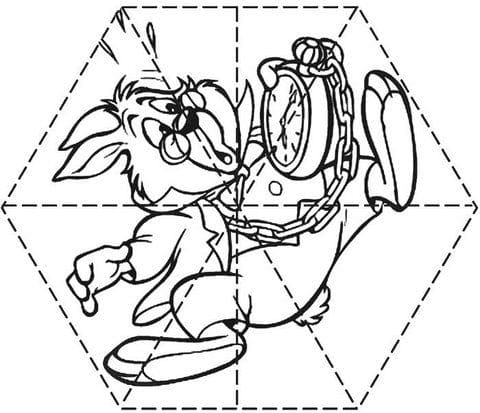 Puzzle infantil para imprimir, colorear y recortar del conejo de Alicia en el País de las Maravillas