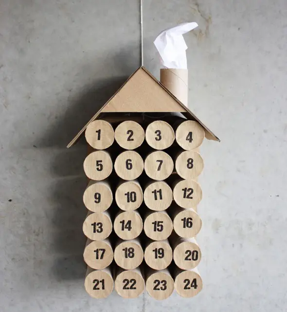 Calendario de Adviento Manualidades navideñas con rollos de papel higiénico