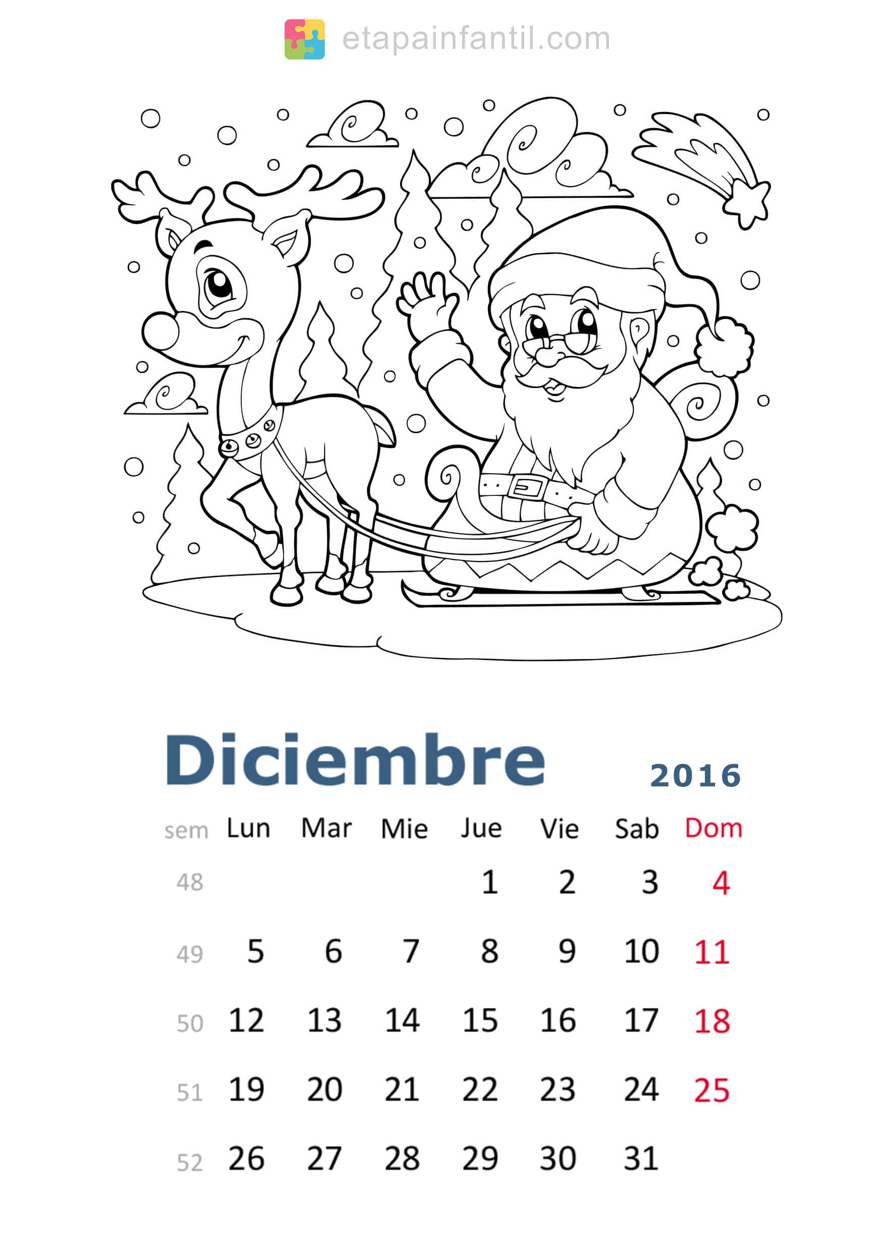 calendario diciembre 2015 para imprimir