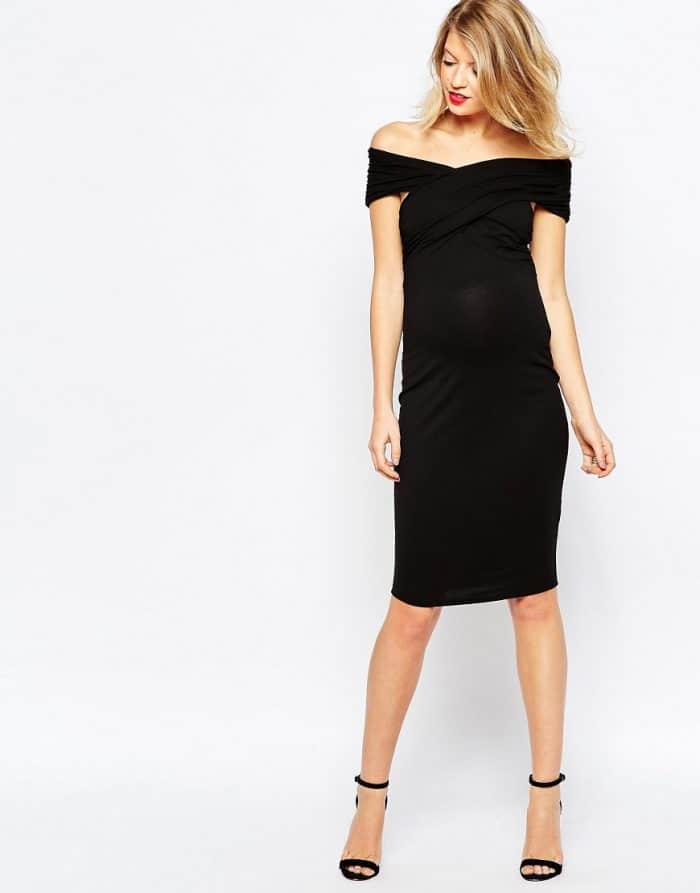 Vestido ajustado a media pierna con hombros retorcidos de ASOS Maternity