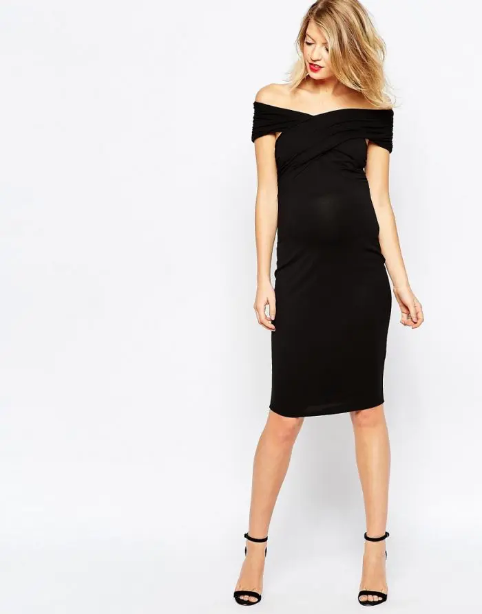 Vestido ajustado a media pierna con hombros retorcidos de ASOS Maternity