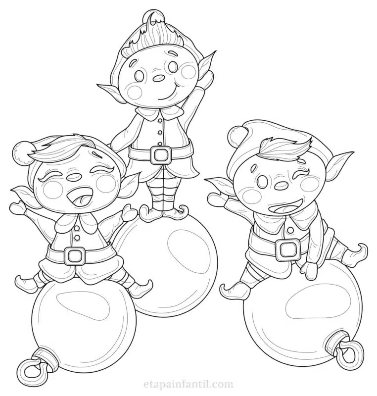Dibujo para colorear de Elfos navideños