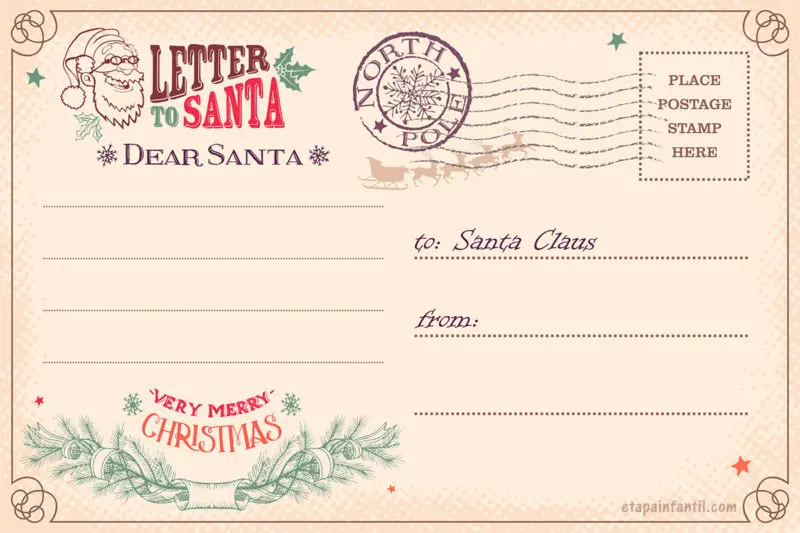 Postal carta a Santa Claus para imprimir