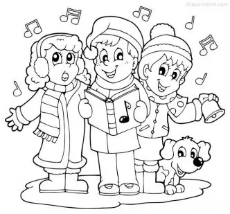Dibujo de niños cantando villancicos colorear