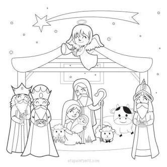 Dibujo del pesebre y los Reyes Magos colorear