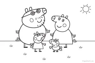 Dibujo Peppa Pig y familia para imprimir y colorear