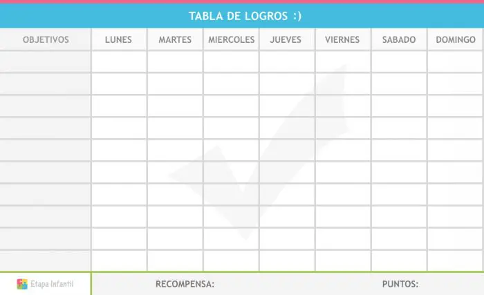 Tabla de recompensas para niños para imprimir