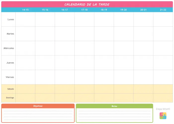 Calendario de la tarde