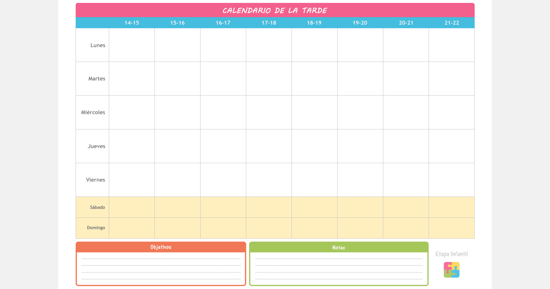 Calendario De La Tarde Organizar Las Tareas De Los Hijos Etapa Infantil calendario para organizar examenes