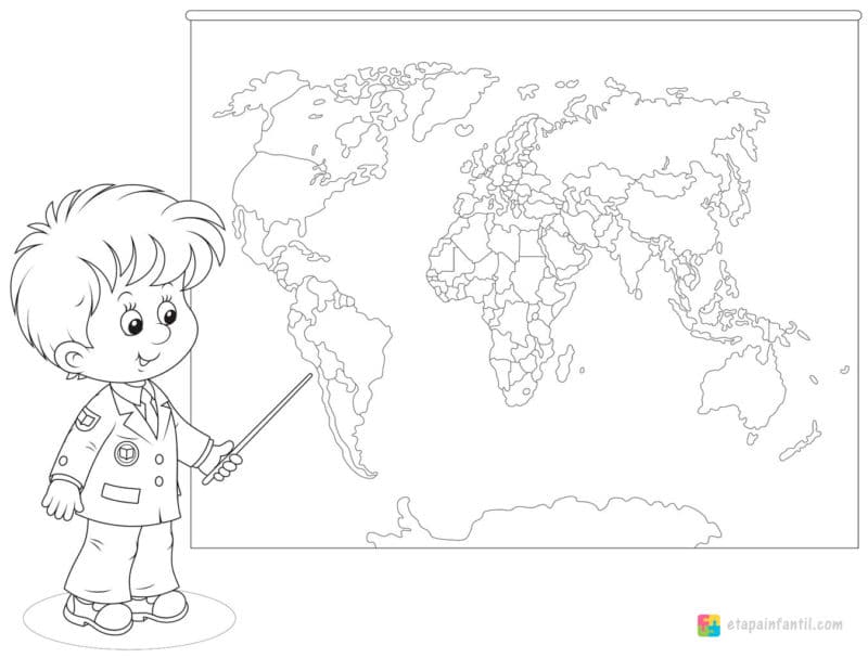 Dibujo de mapamundi para imprimir y colorear para niños