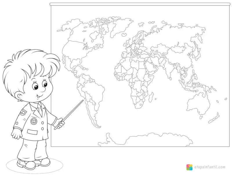 Dibujo de mapamundi para imprimir y colorear para niños