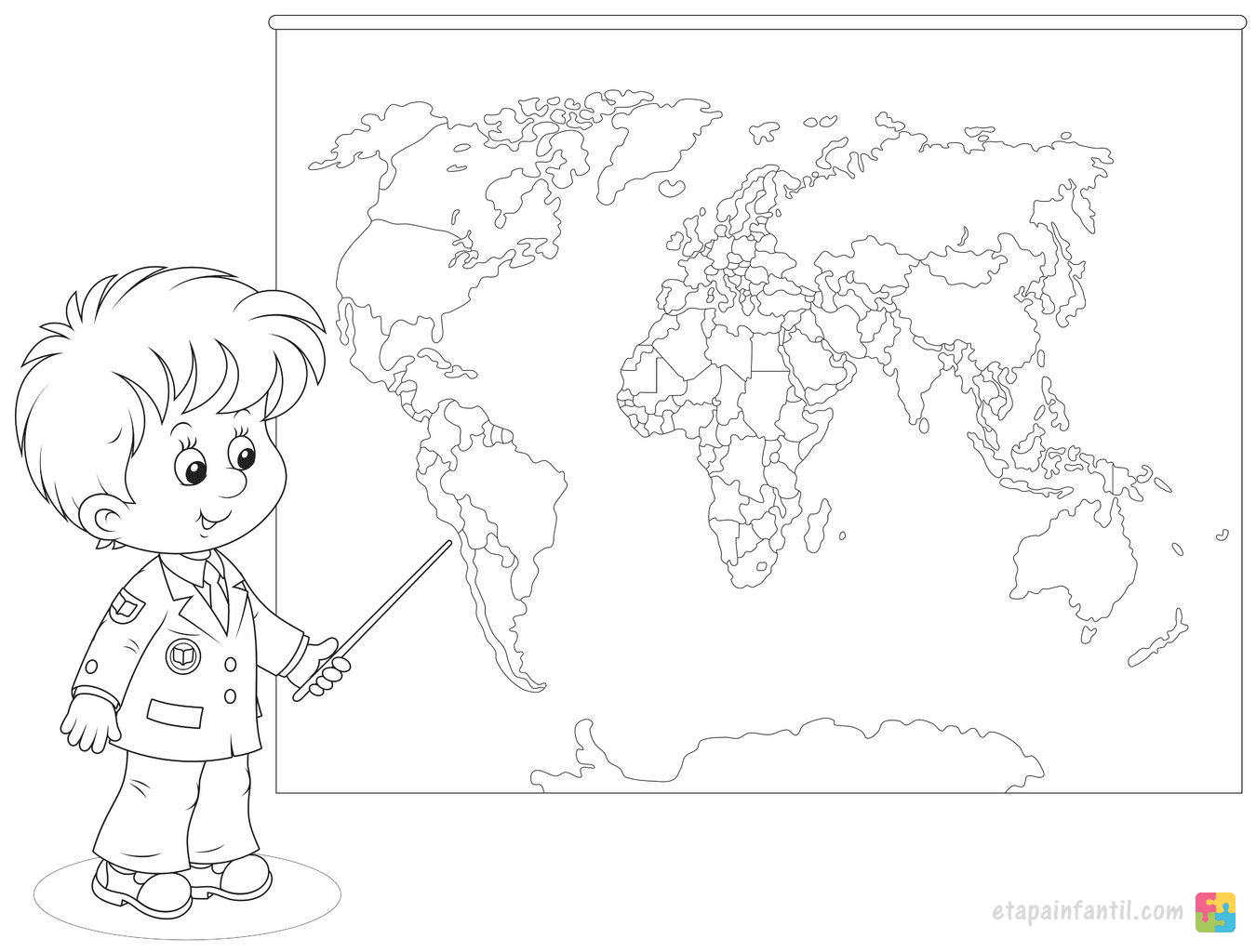 Mapamundi para colorear etapa infantil