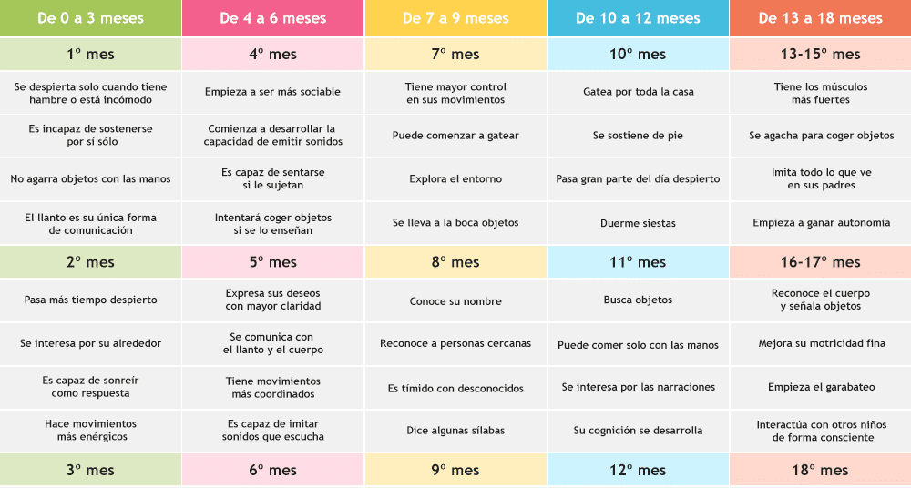 Desarrollo Del Bebé Desde 0 A Dos Años. Tabla Desarrollo Niño