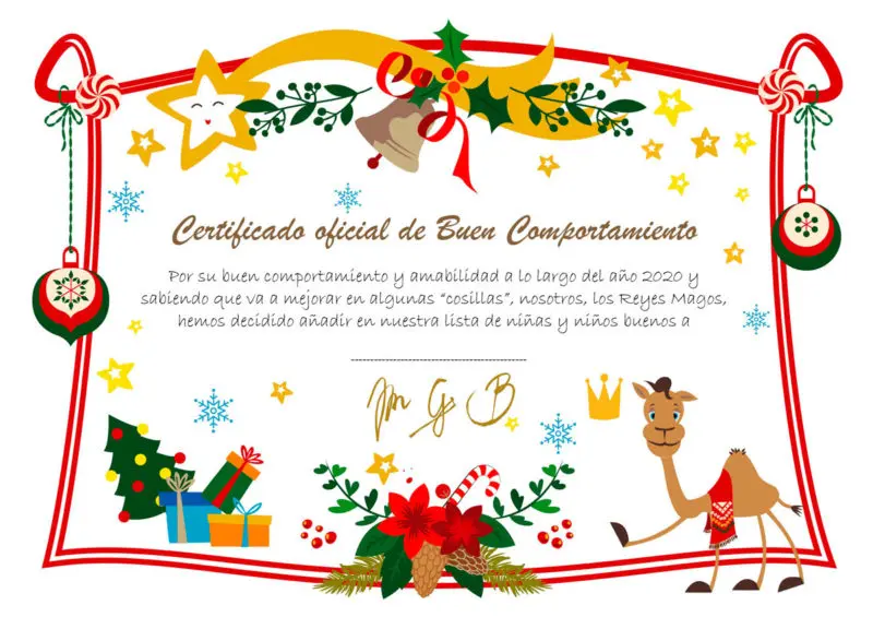 Certificado de buen comportamiento de los Reyes magos