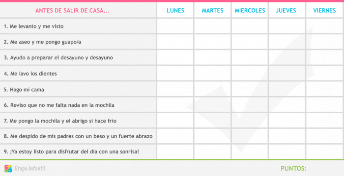 Tabla puntos niños imprimir