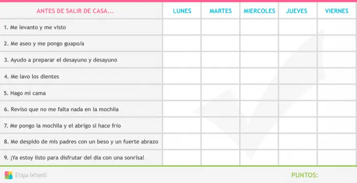 Tabla puntos niños imprimir