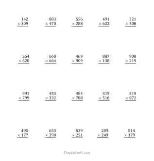 Fichas de multiplicaciones de tres cifras