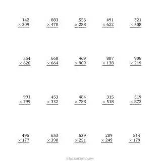 Fichas de multiplicaciones de tres cifras