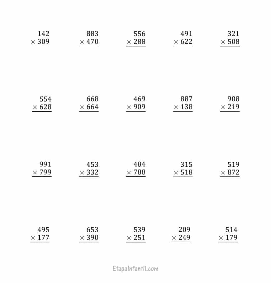 Fichas de multiplicaciones para imprimir - Etapa Infantil