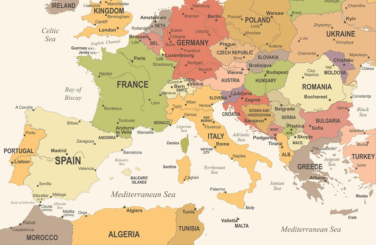 Los 7 mejores mapas de Europa para imprimir - Etapa Infantil