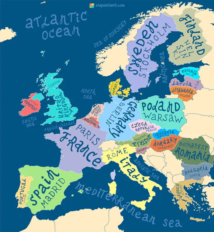 Mapa de la Unión Europea para imprimir