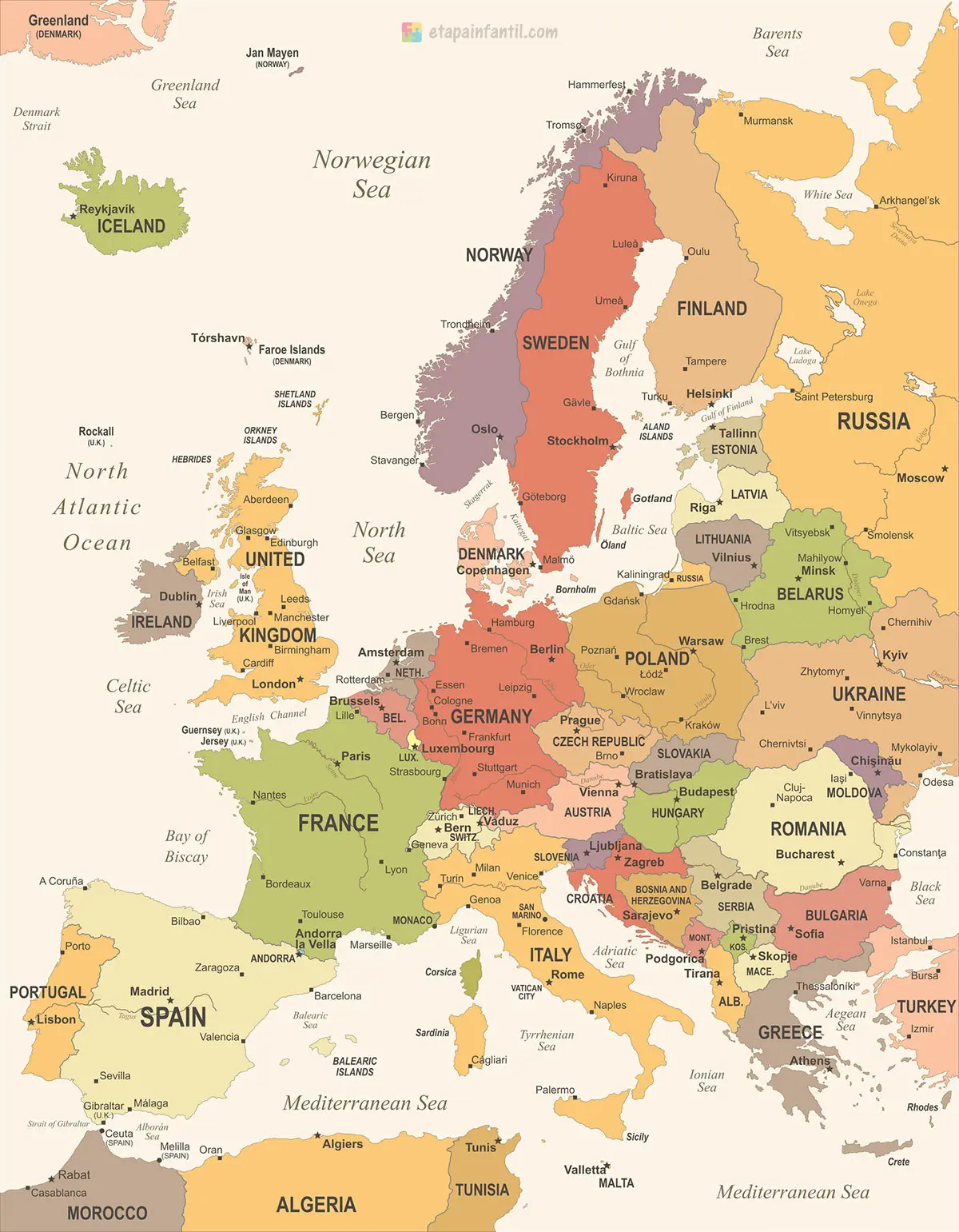 Mapa político de Europa para imprimir