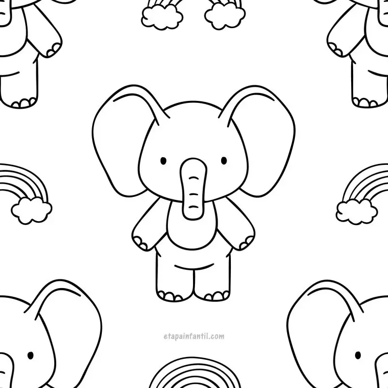 Dibujo kawaii de Elefantito para colorear
